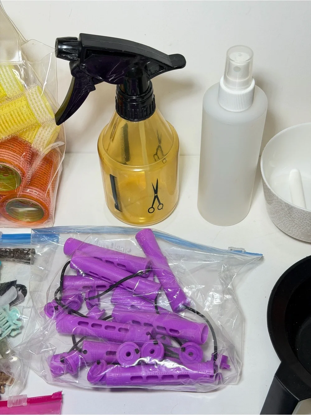 Salon Hair Styling Lot – Perm Rods, Curlers, Color Mixing Bowls, Clips & Pins